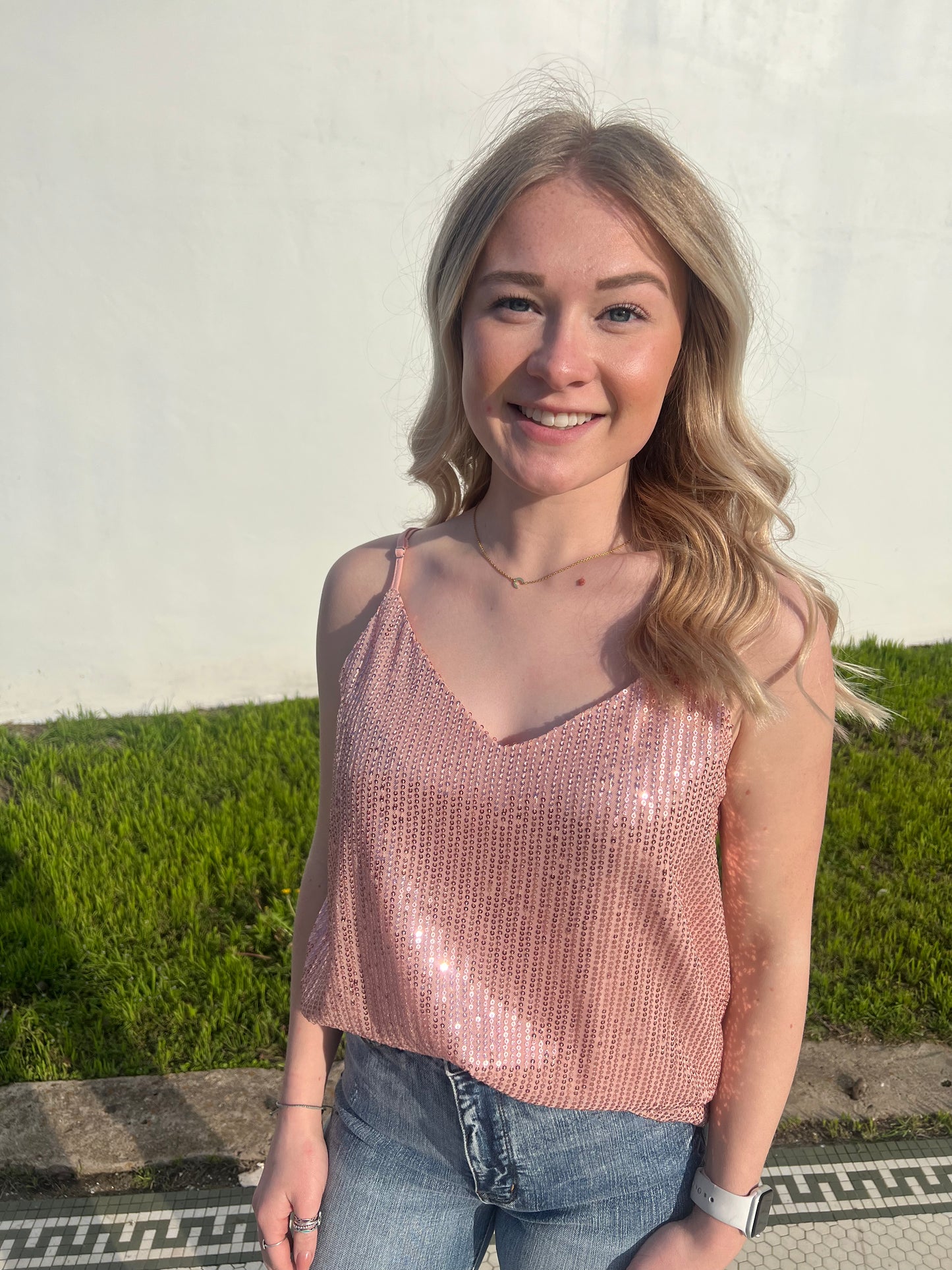 Rose Sequin Tank Adjustable Strap