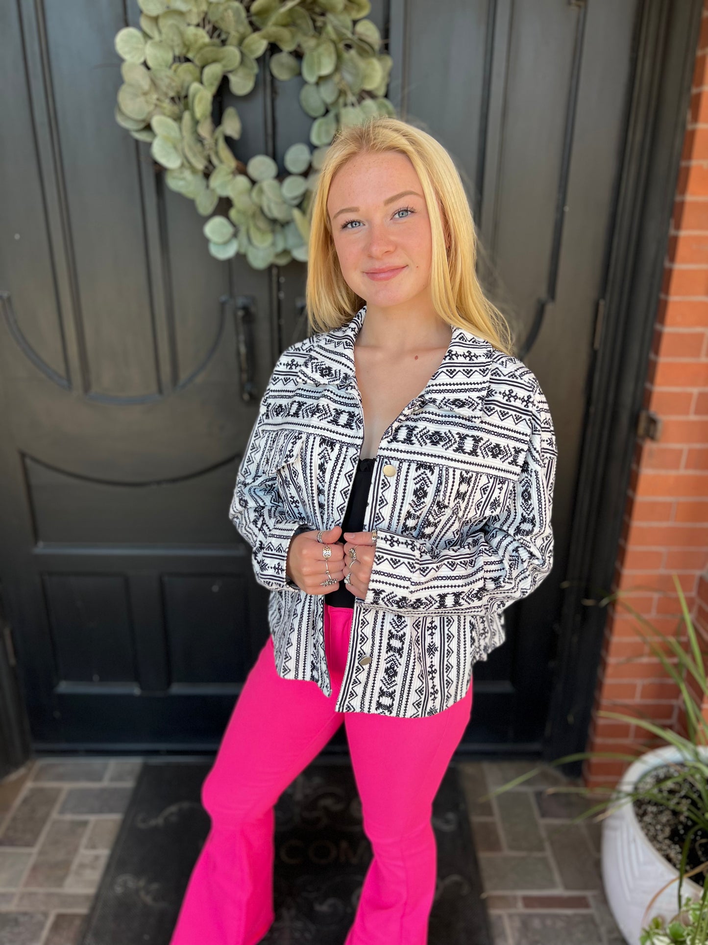 Black and White Corduroy Aztec Jacket