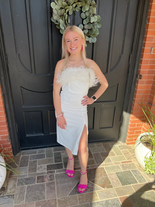 White Feather Strapless Dress