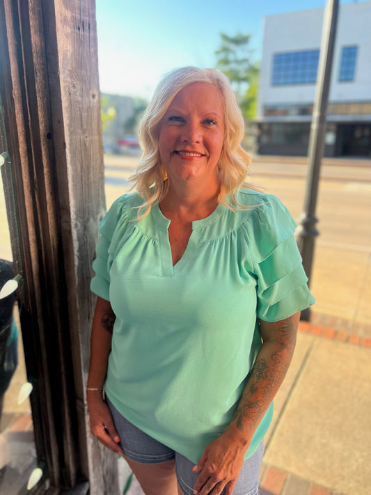 Seafoam Breeze Ruffle Top