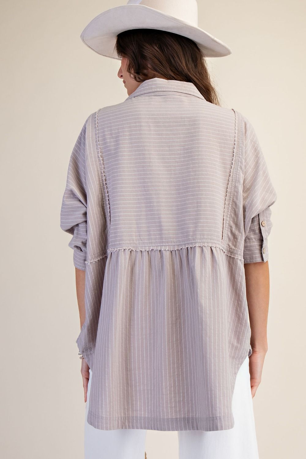 STRIPED LINEN TAUPE 3/4 SLEEVES