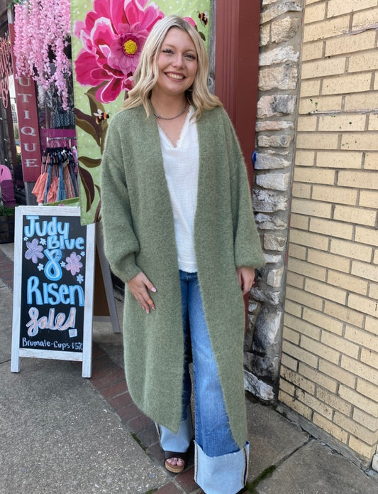 OLIVIA OLIVE LONG CARDIGAN