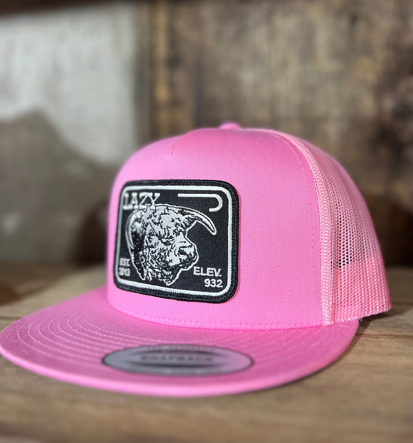 Lazy J Pink Hat with Black Hereford Patch