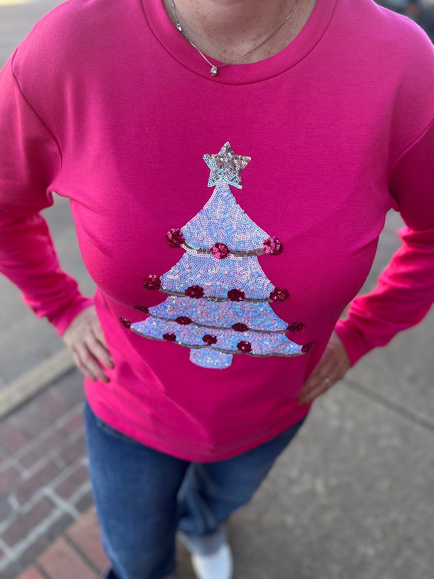 Pink Sequin Tree Sweatshirt