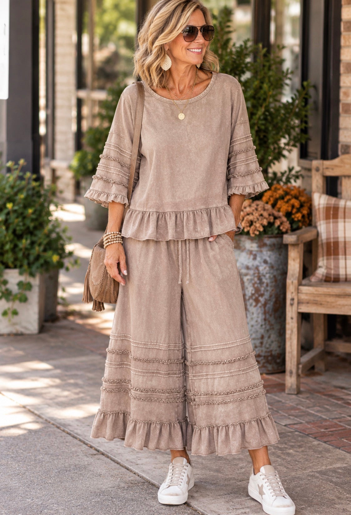 Mocha Me Crazy Ruffle Top Of Set