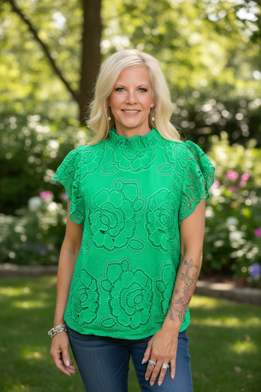 REESE GREEN EYELET BLOUSE