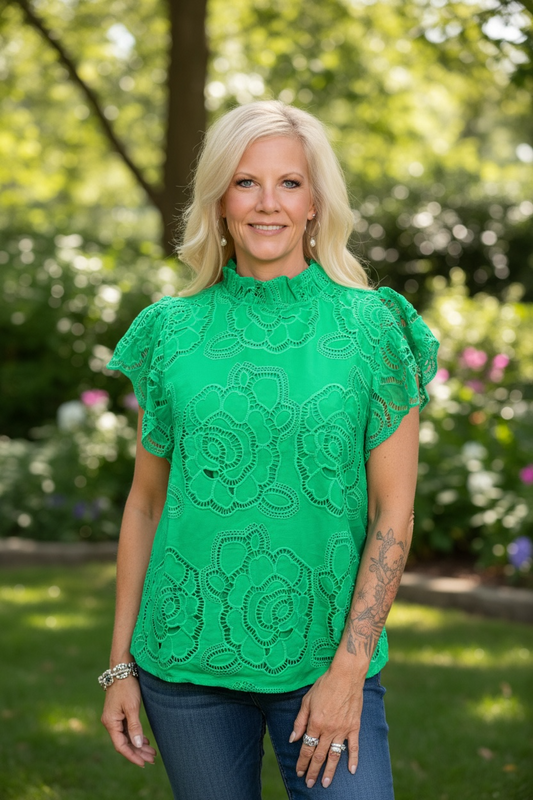 REESE GREEN EYELET BLOUSE