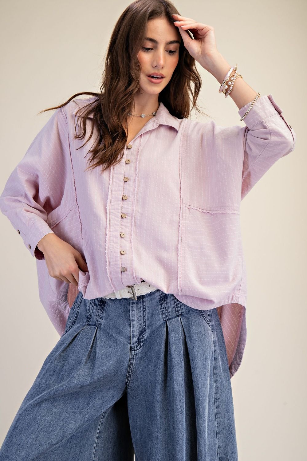 STRIPED LINEN DUSTY PINK 3/4 SLEEVES