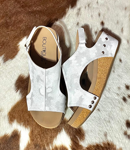 Corkys Volta II White Metallic Wedges