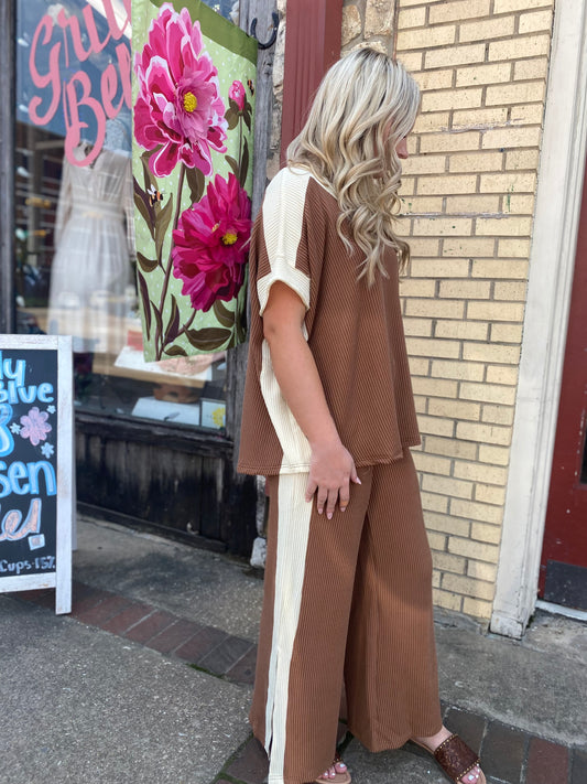 Mocha Knit Color Block Top (Set)