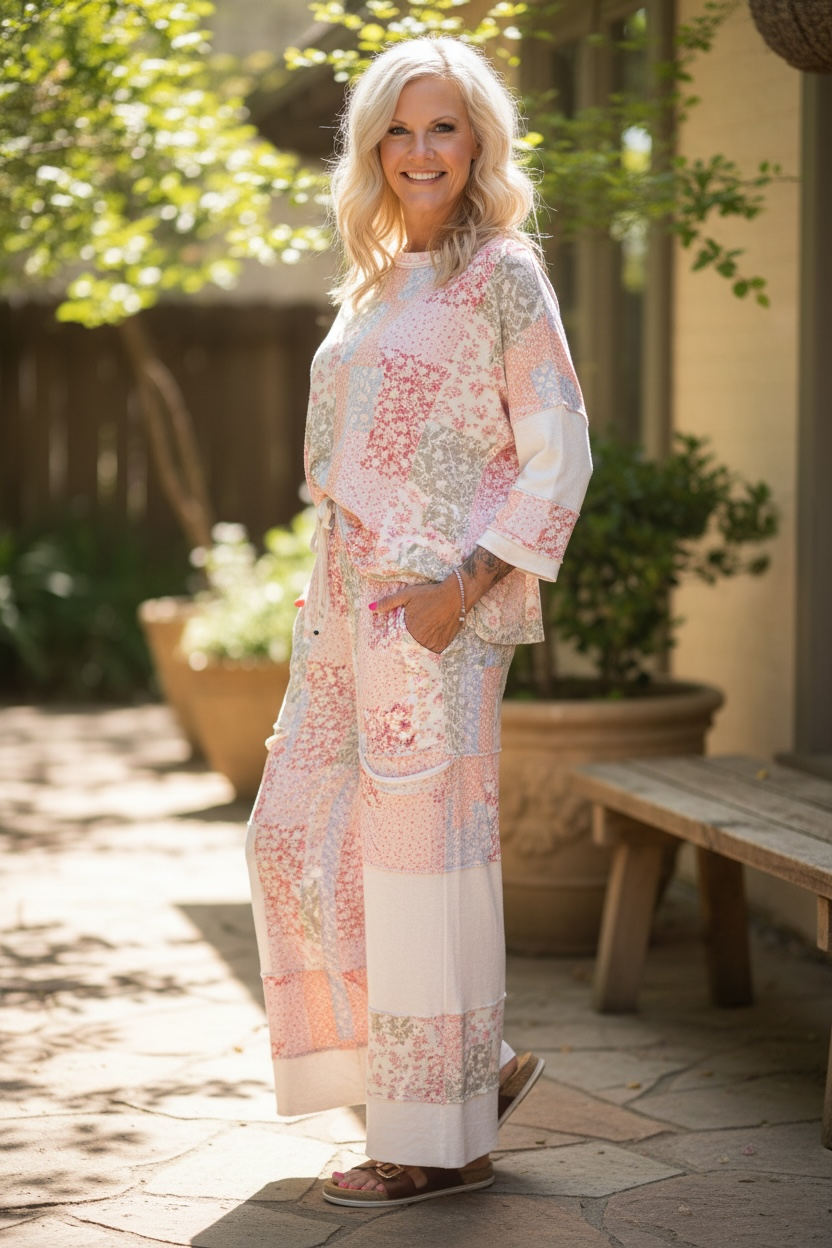 EASEL BLUSH PATCHWORK SET PANTS