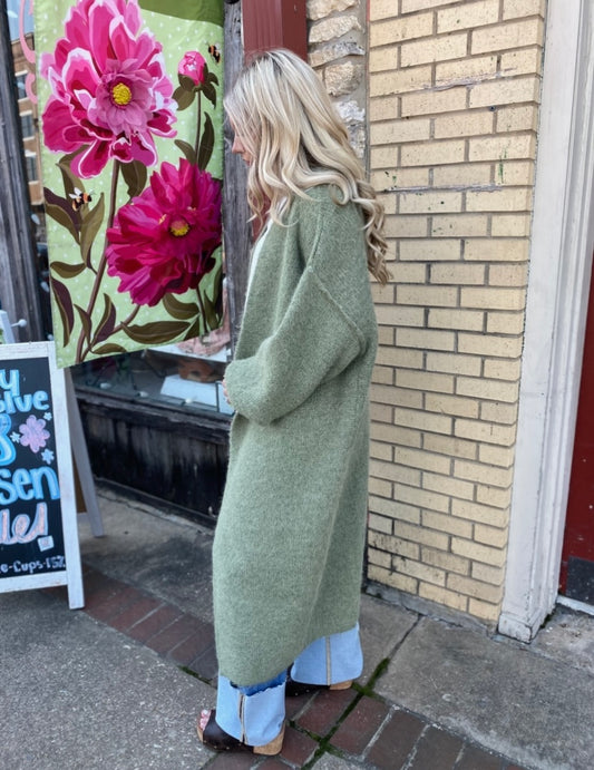 OLIVIA OLIVE LONG CARDIGAN