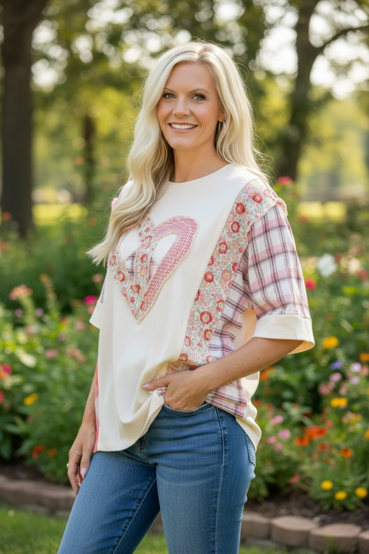 Mix Print Heart Top