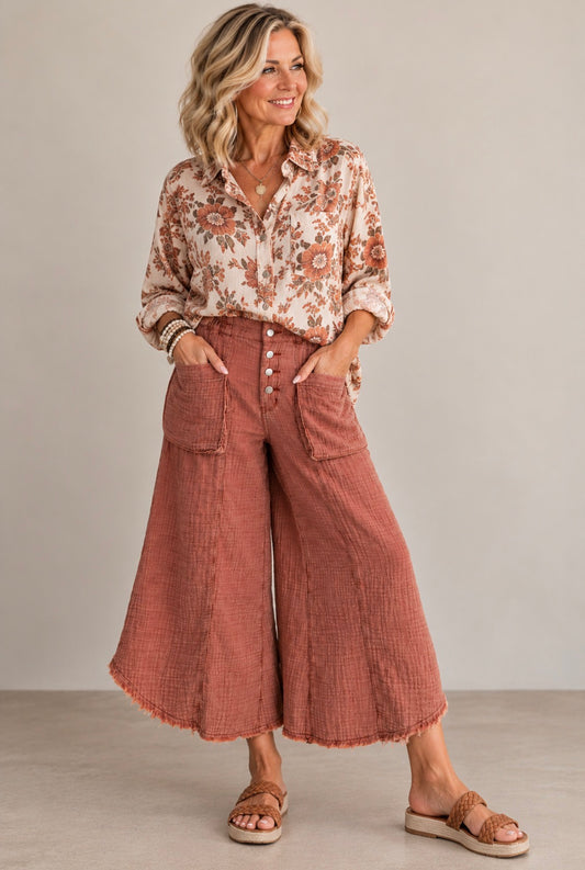 EASEL BUTTON FRONT PECAN PANTS