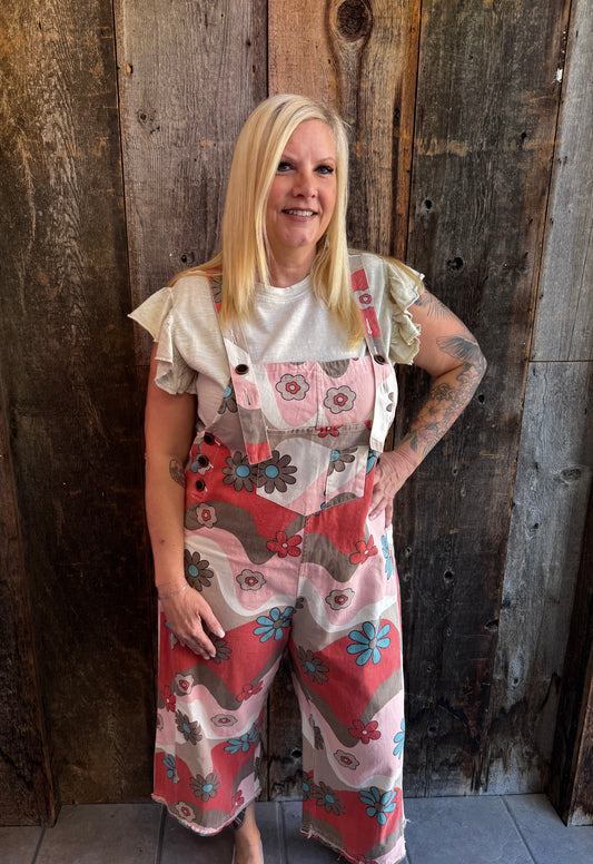 High Hopes Floral Blush Baggy Overalls