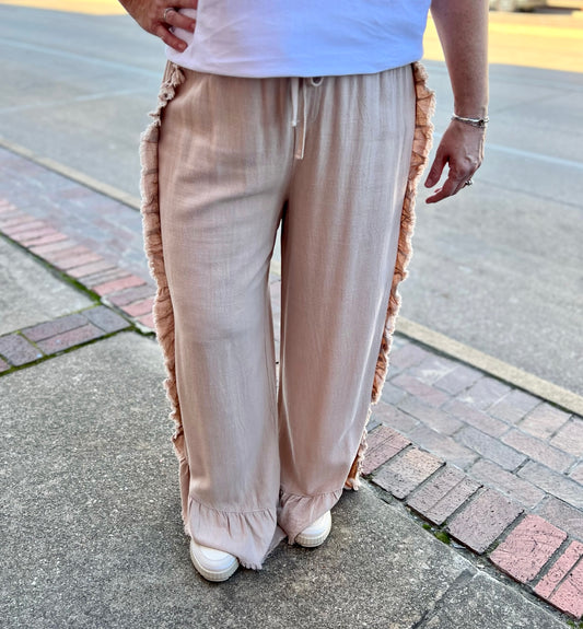 Mindy Mineral Wash Ruffle Wide Palazzo Pants