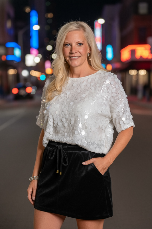 WHITE SEQUINED PARTY TOP