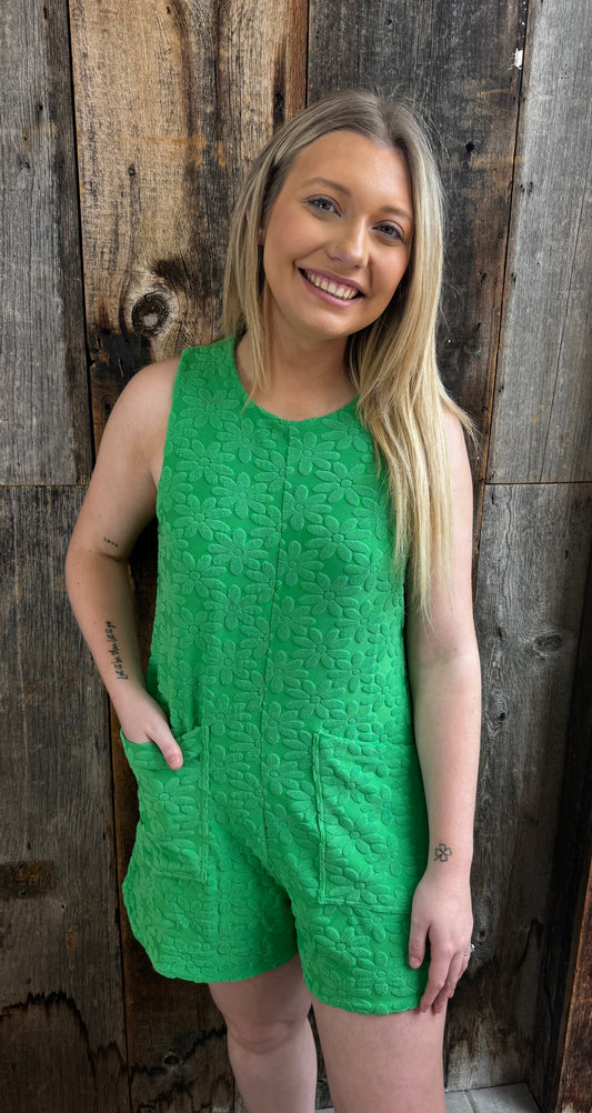 Kelly Green Floral Romper