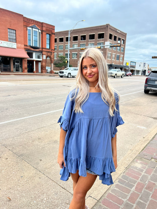 Polly Blue Ruffle Top