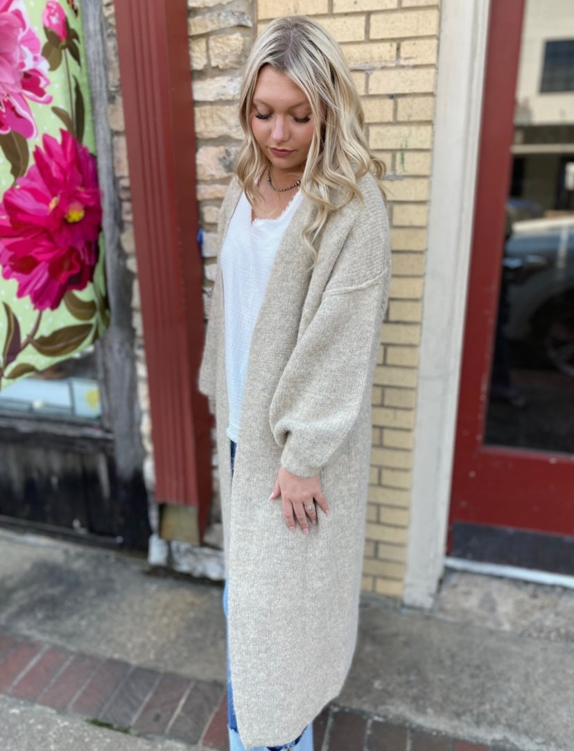OLIVIA TAUPE LONG CARDIGAN