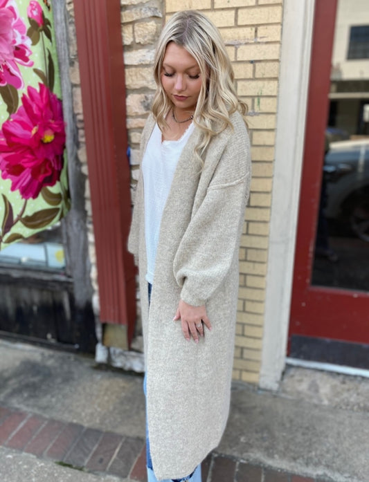 OLIVIA TAUPE LONG CARDIGAN