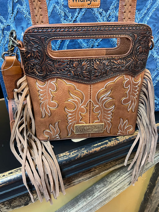 Wrangler Western Tooled Fringe Brown Small Purse