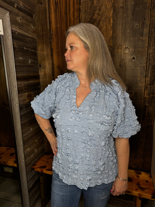 Eden Blue Crinkle Top