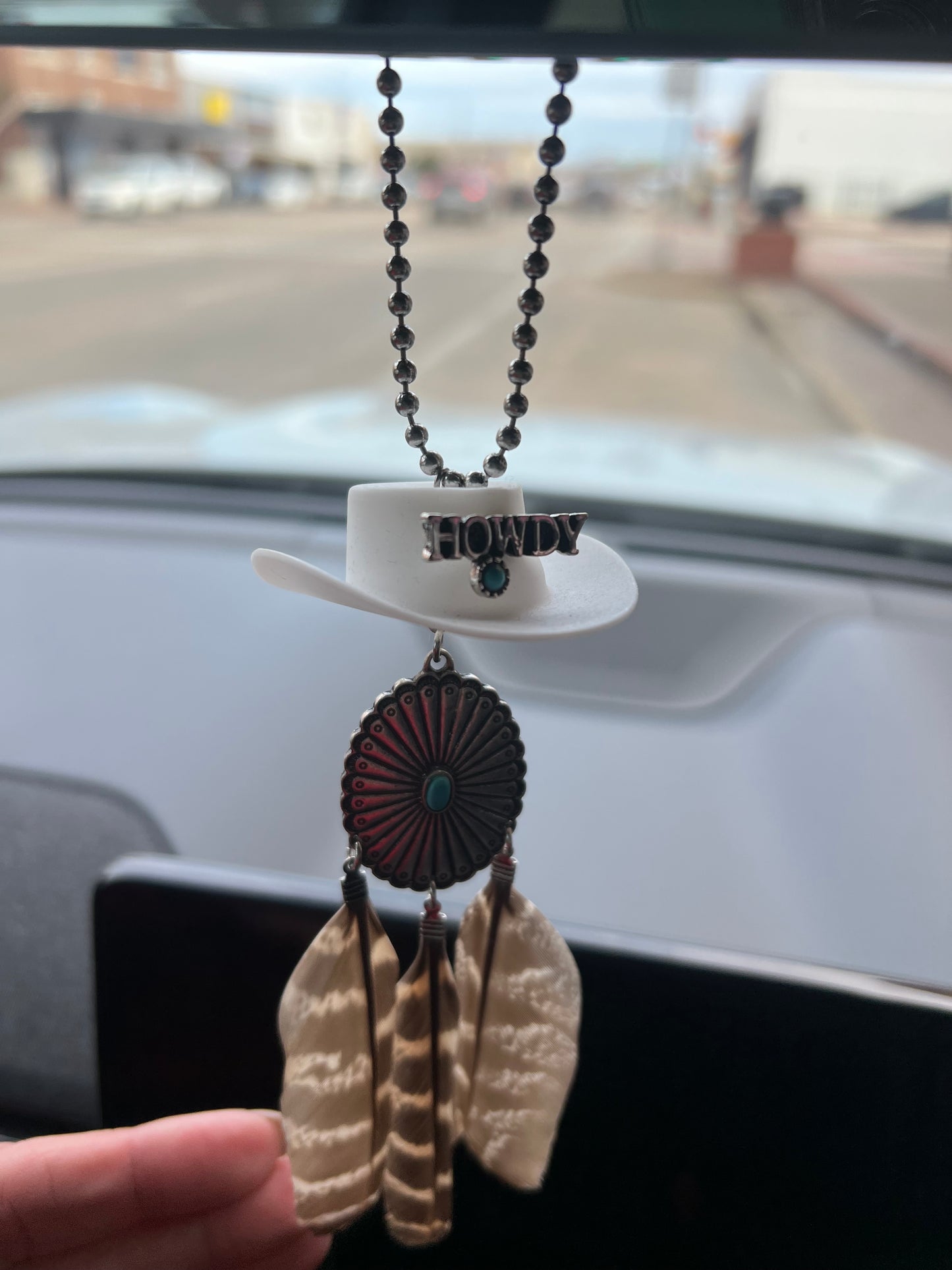 HOWDY COWBOY HAT FEATHER CAR HANGERS