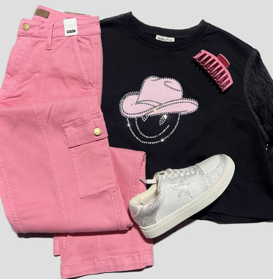 Judy Blue Pink Cargo Straight HW Jeans