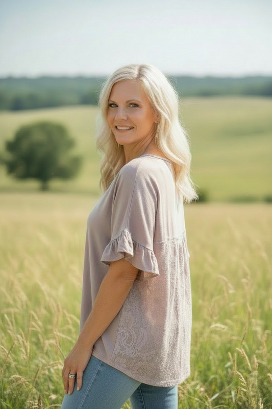 Khaki Linen Lace Back Top