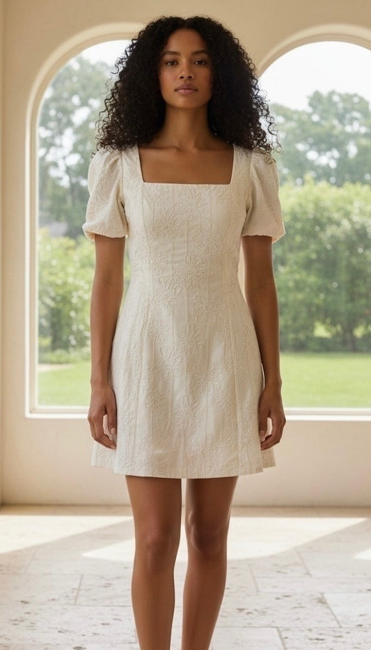 CREAM FLORAL EBROIDERED DRESS