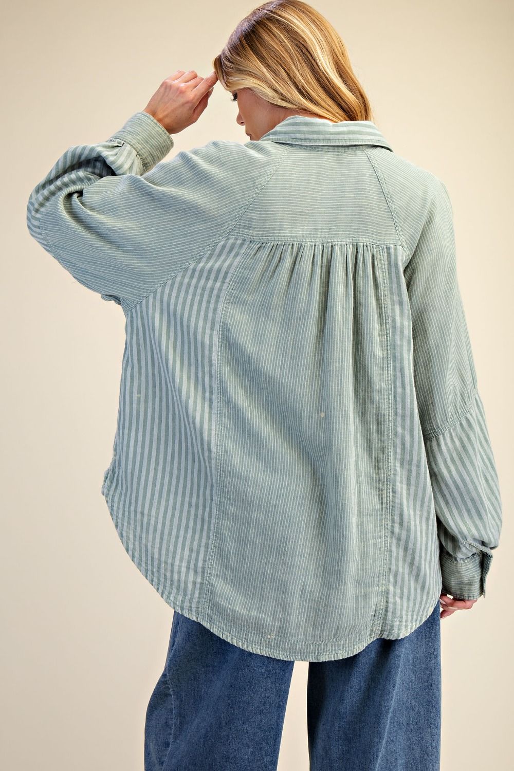 BOHO  SAGE GAUZE STRIPES TOP