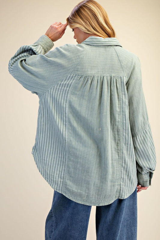 BOHO  SAGE GAUZE STRIPES TOP