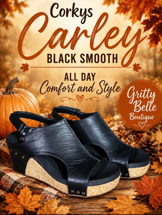 Corkys Black Carley Wedges