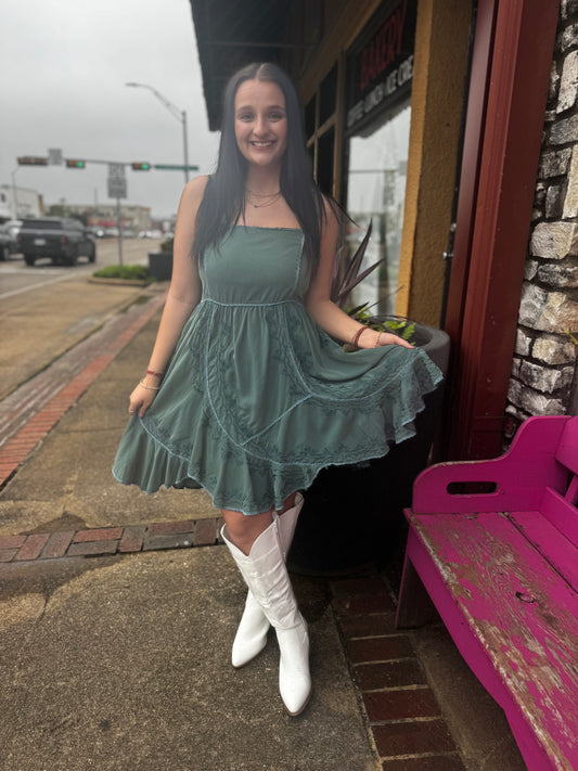 KNEALY TEAL DETAILED DRESS