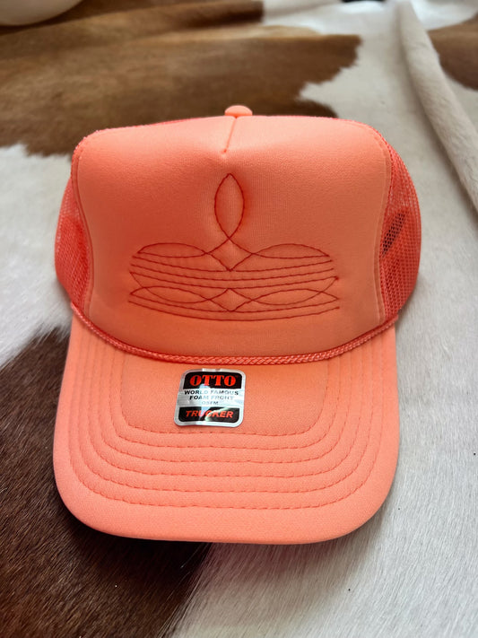 Western Embroidered Coral Trucker Hat