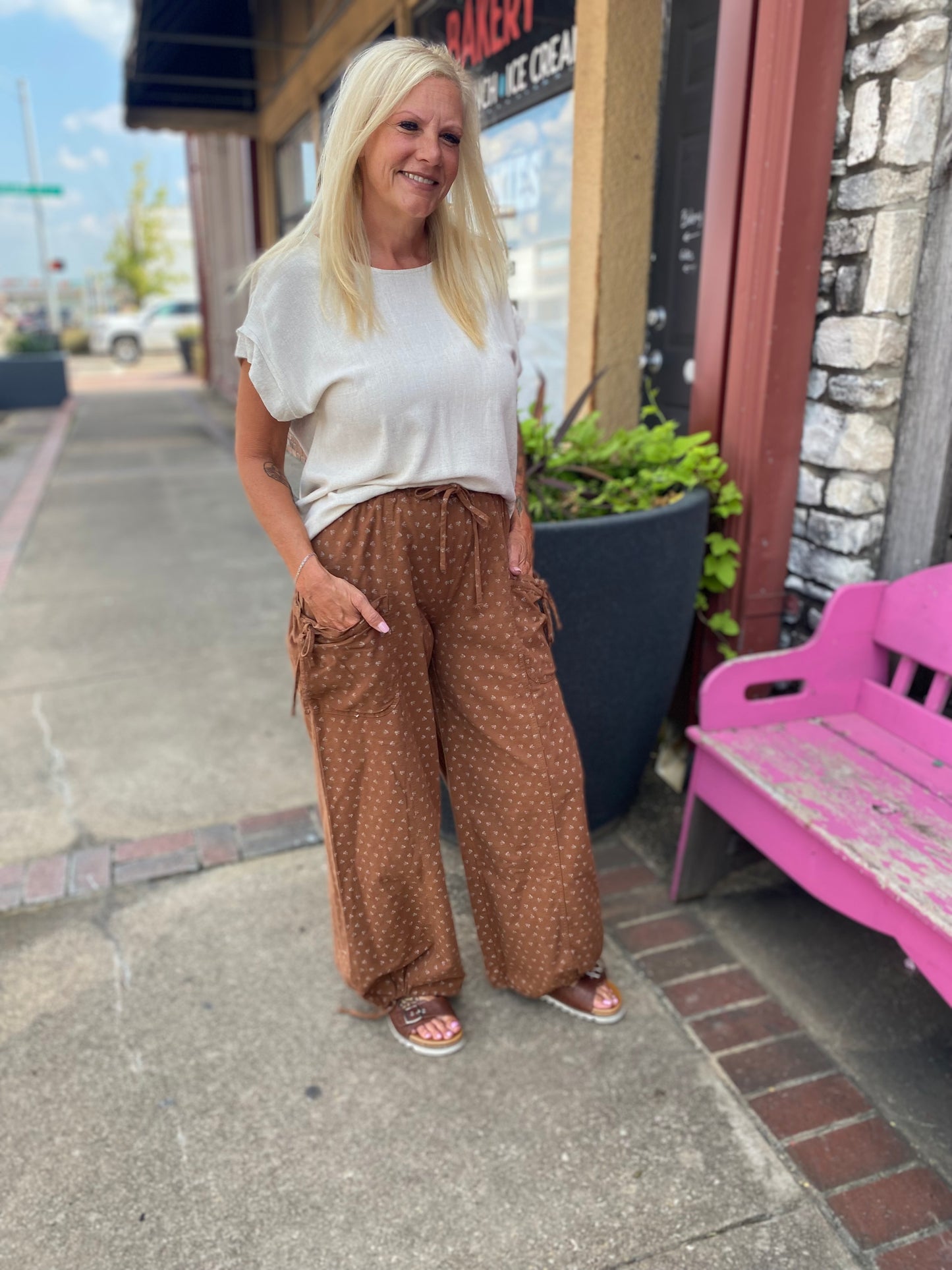 Camel Printed Baggy Pants