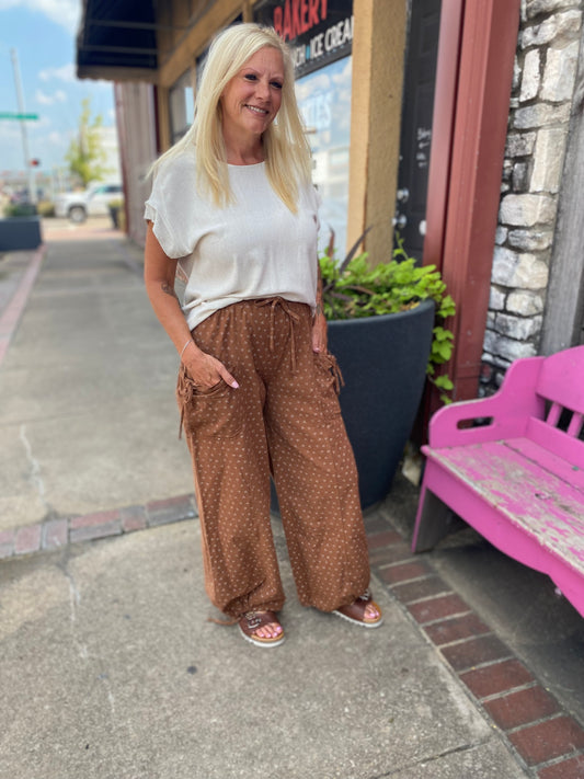 Camel Printed Baggy Pants