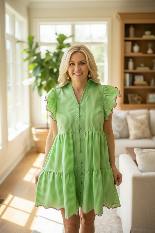 LEILANI LIME AND PINK TRIM DRESS