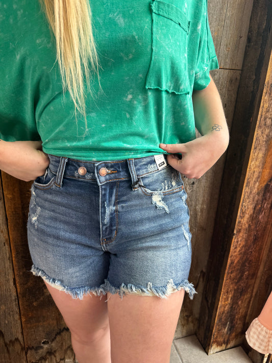 Judy Blue Double Trouble Destroyed Dad Shorts