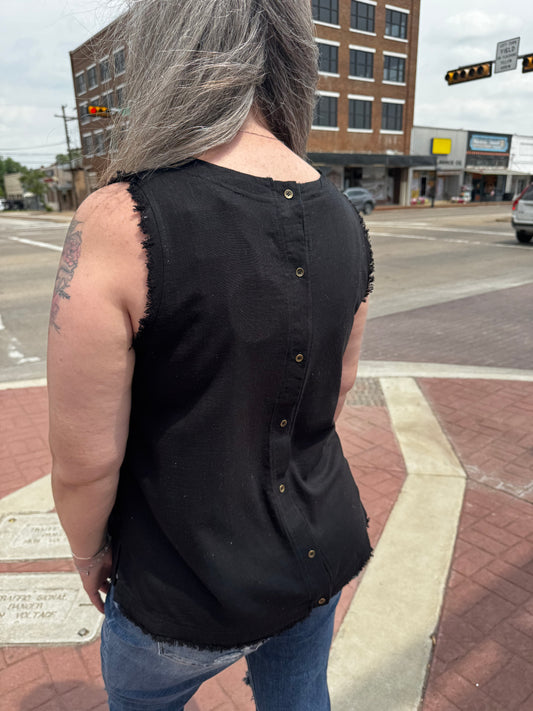 Linda Linen Blend Fray Hem Top