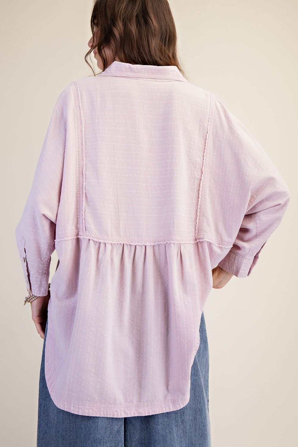 STRIPED LINEN DUSTY PINK 3/4 SLEEVES