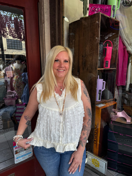 Lola Boho Cream Ruffle Top