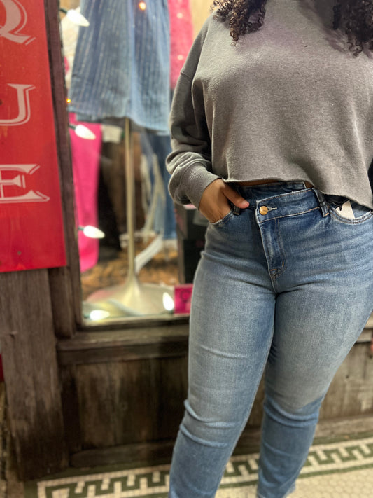 Boyfriend Criss Cross Crop Jeans