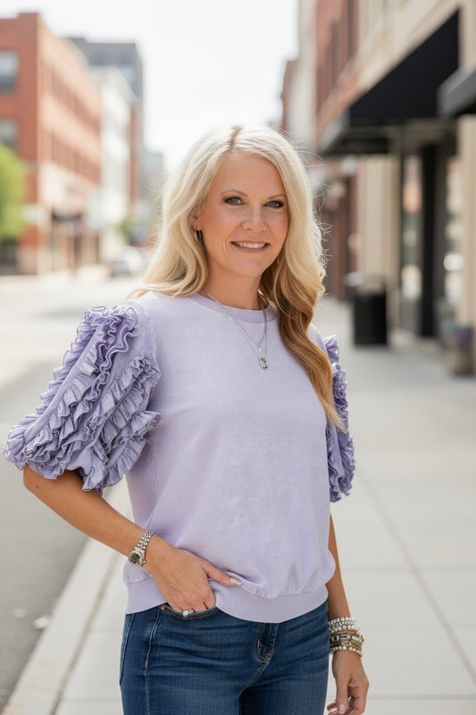 HARPER LAVENDER RUFFLED SLEEVE TOP