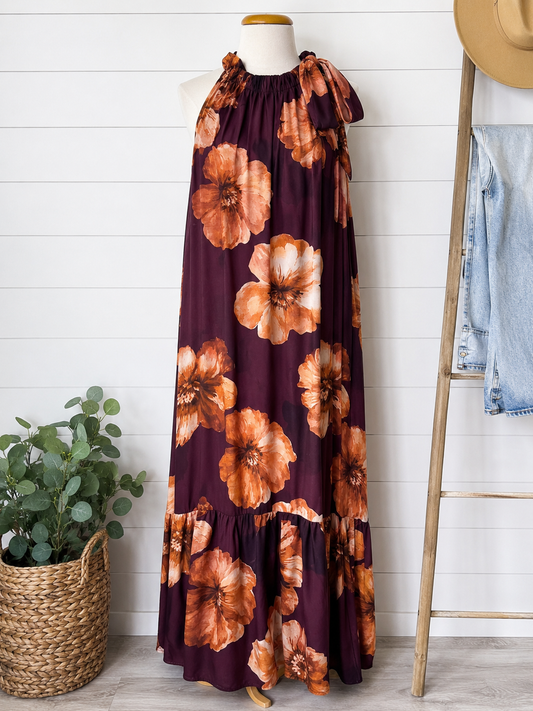 FRANCES BURGUNDY FLORAL DRESS