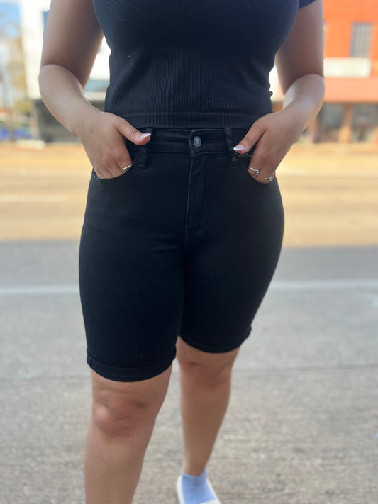 Judy Blue Black High Rise Cuffed Bermuda Shorts