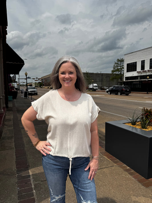 Opal Oatmeal Tie Hem Top