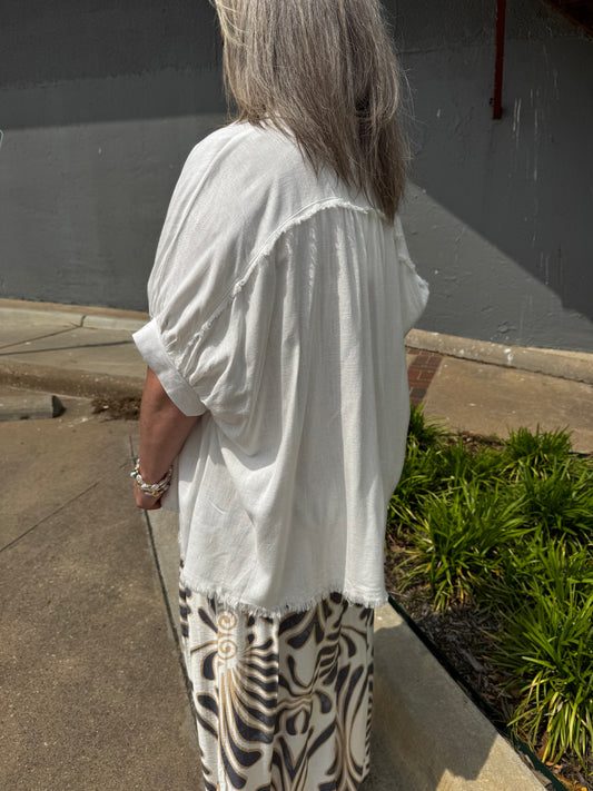 Lakeside Linen Dolman Sleeve Buttonup Top