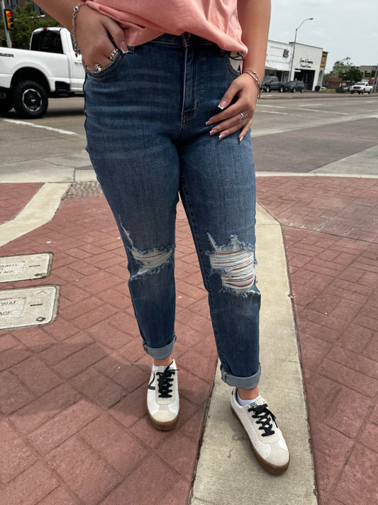 Judy Blue Addi Boyfriend Mid Rise Destroyed Jeans